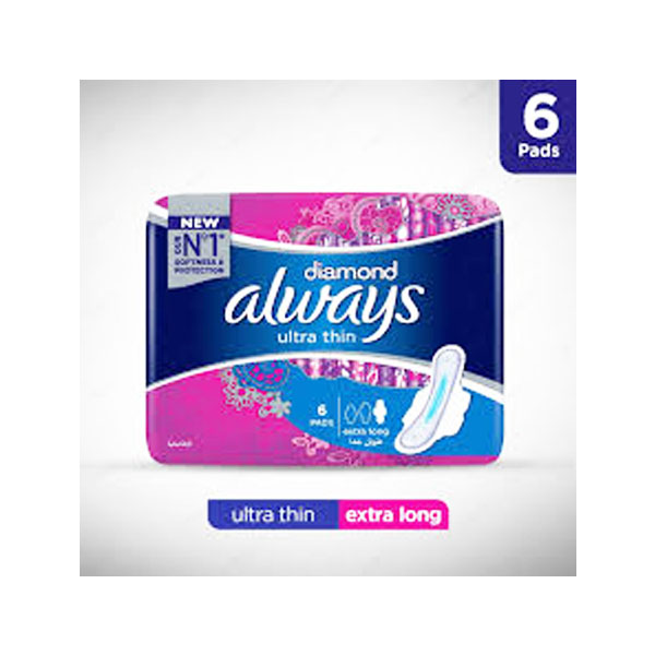 Always Diamonds Ultra Thin Sanitary Pads Extra Long Single Pack 6 Count ...